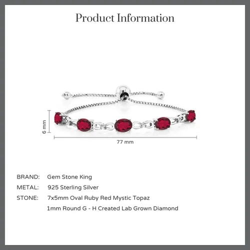 Vista 21 de Gem Stone King Pulsera de tenis de diamantes cultivados en laboratorio con piedra natal de 3-6 quilates para mujer, plata de ley 925, ovalada