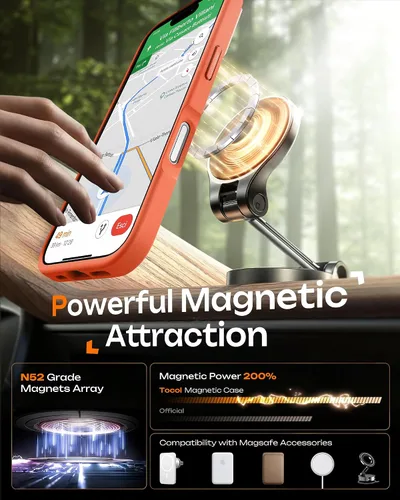 Vista 845 de TOCOL Funda para iPhone 11, compatible con Magsafe, protección completa de cámara, imanes integrados, protección contra caídas, funda translúcida