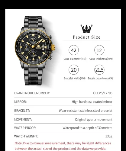 Vista 6 de OLEVS Watch for Men, Fashion Business Dress Mens Watches, Luminous Date Stainless Steel Waterproof Analog Two Tone Casual Quartz Wristwatch