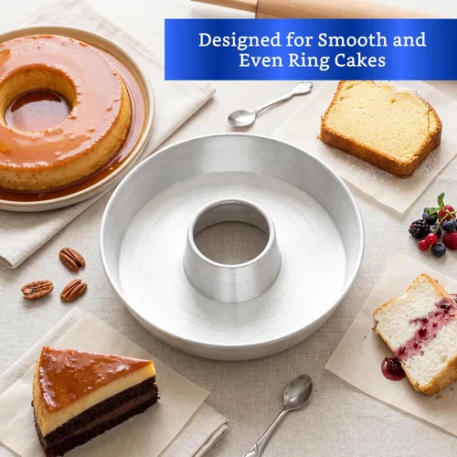 Vista 4 de Molde de aluminio para tartas (11.2 pulgadas) – Molde para Chocoflan y Pasteles Bandeja de tubo con núcleo central - Molde de flan - Molde