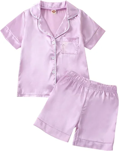 Vista 27 de Conjunto de pijama de satén para bebés y niños pequeños, pijamas de manga larga con botones para niñas 4 de julio