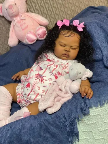 Vista 7 de Angelbaby Muñecas de Bebé Reborn de Niña Negra de la Vida Real de 24 Pulgadas, Muñeca de Niña Pequeña Reborn Afroamericana Grande de Silicona Suave