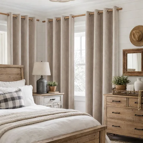 Vista 2 de HOMEIDEAS Cortinas 100% opacas beige de 63 pulgadas de largo, mezcla de lino con textura de oscurecimiento, cortinas con aislamiento térmico