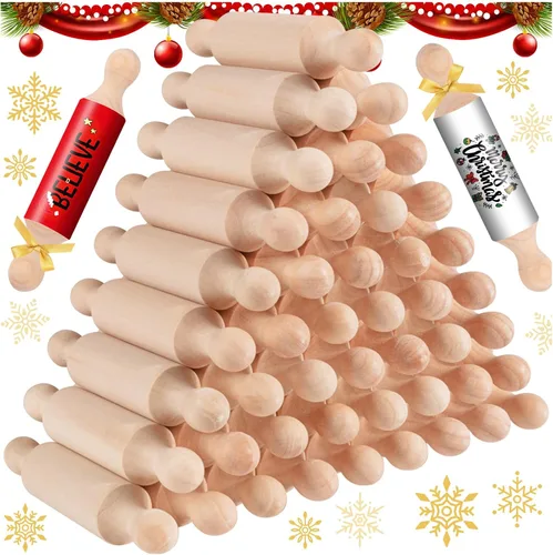 Vista 8 de 20 mini rodillos para manualidades, pequeño rodillo de masa de madera para niños en la cocina, hornear y juegos imaginativos, bandeja escalonada