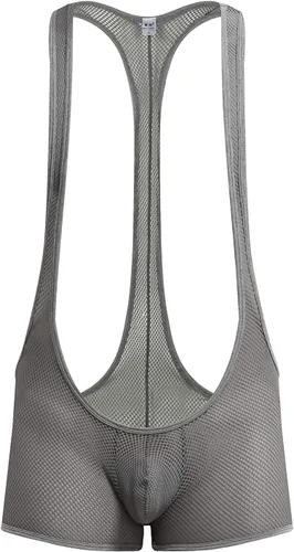Vista 8 de Body tipo bóxer de malla para hombre, ropa interior para lucha libre Negro