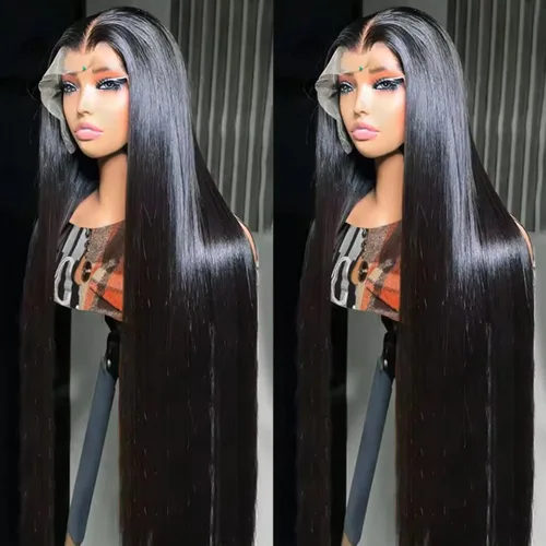 Vista 10 de Pelucas de cabello humano lacio con encaje frontal de hueso de 13 x 4 para mujeres negras, densidad del 200 %, peluca frontal de encaje transparente