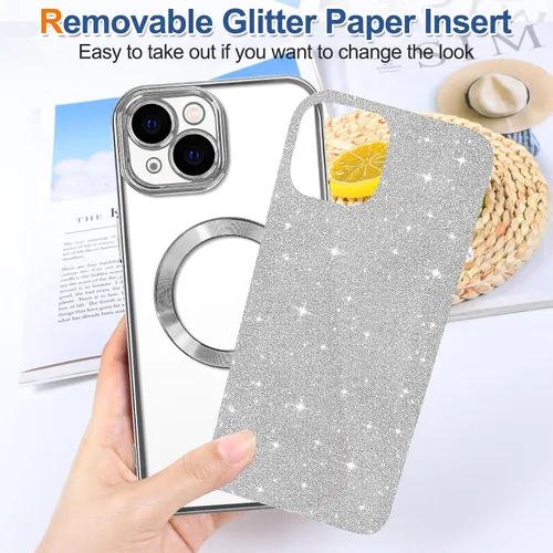 Vista 77 de Hython para iPhone 12 Funda con chispas brillantes, fundas transparentes magnéticas con protector de lente de cámara [Compatible con MagSafe]