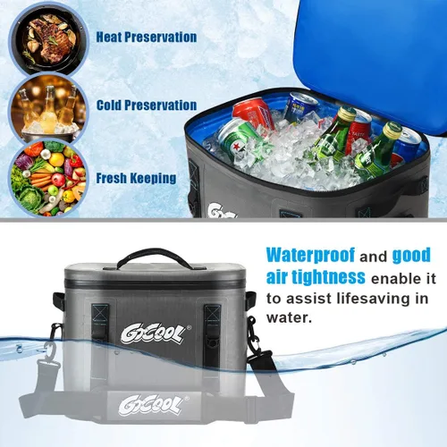 Vista 3 de Goplus Bolsa térmica portátil para 30 latas, enfriador de camping suave aislado, bolsa enfriadora de hielo a prueba de fugas para viajes al aire