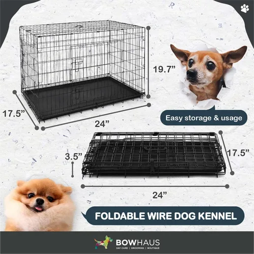 Vista 2 de Jaula plegable de alambre para perros con panel divisor, bandeja a prueba de fugas y patas protectoras, puerta individual y doble, jaula para perros