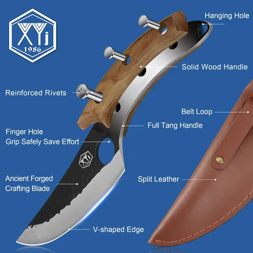 Vista 8 de XYJ Cuchillo de carnicero forjado hecho a mano Cuchillo de chef serbio Cuchillo de acero inoxidable para carne y verduras Cuchillo de camping