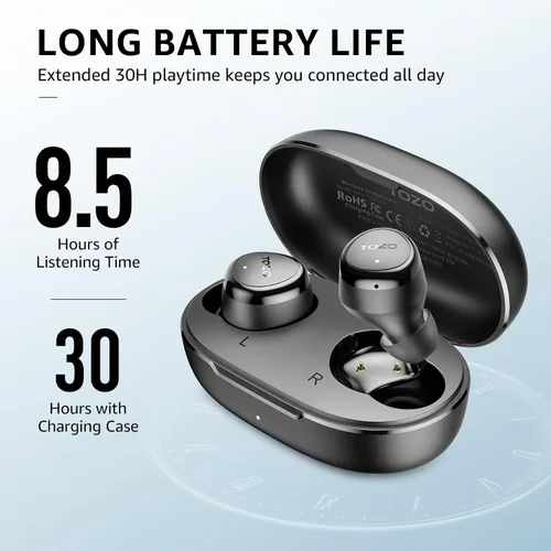 Vista 3 de TOZO Auriculares inalámbricos con micrófono integrado, llamadas claras, ergonómicos, ligeros, Bluetooth de 5.3 pulgadas, impermeables, sonido