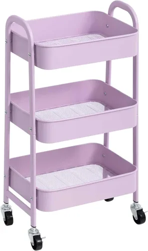 Vista 9 de AGTEK Carrito utilitario de 3 niveles con ruedas bloqueables, almacenamiento multifuncional de metal, carrito organizador para cocina, oficina, sala