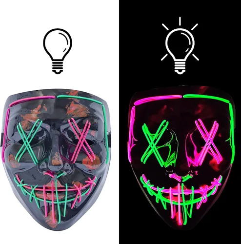 Vista 5 de longpo Máscara de La Purga de Halloween para adultos, máscara de miedo con luz LED, disfraz de cosplay para fiesta de Halloween (paquete de 2 B)