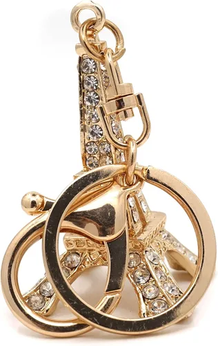 Vista 4 de París Torre Eiffel Viaje Amor Recuerdo Oro Tono Cristales Diamantes de Imitación Mujer Niñas Bolso Bolso Colgante Llavero Llavero, Oro