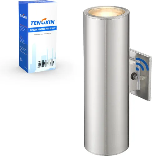 Vista 9 de TENGXIN Luces de pared al aire libre, lámpara de pared exterior con cilindro de acero inoxidable, resistente al agua.
