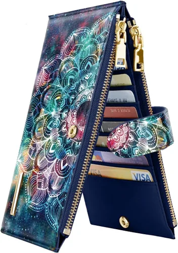 Vista 20 de Billetera de mujer con bloqueo RFID de gran capacidad, organizador multitarjetas, billetera plegable para mujer con bolsillo con cremallera