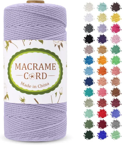 Vista 34 de Cordón de macramé de 0.079 pulgadas, hilo de cuerda de macramé de color de 0.07 pulgadas x 219 yardas, cuerda de algodón natural, 3 hebras para Aqua