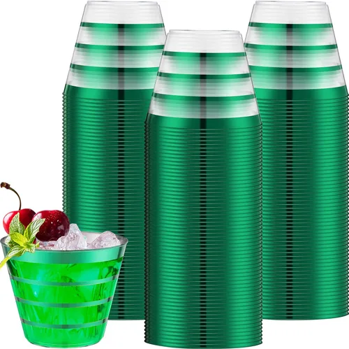 Vista 11 de Gejoy 50 vasos de plástico a rayas negras de 9 onzas, desechables a granel, vasos de plástico duro para beber, vasos para bodas, reuniones, Negro