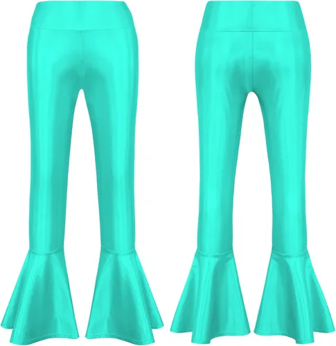 Vista 4 de Loloda Pantalones acampanados elásticos metálicos brillantes para niños, leggings atléticos sin pies, leggings con parte inferior acampanada