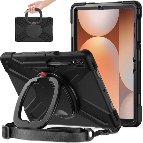 Vista 81 de 360 Rotation Case for Galaxy Tab ActivePro/Tab Active4 Pro/Active 5 Pro 10.1" Sturdy Cover Rotate Ring Stand Shoulder Carrying Strap Hand Strap