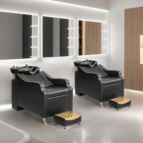 Vista 2 de OmySalon Unidad de lavado a contracorriente de champú con cuenco grande de porcelana, fregadero de salón, silla de lavado de cabello, estación