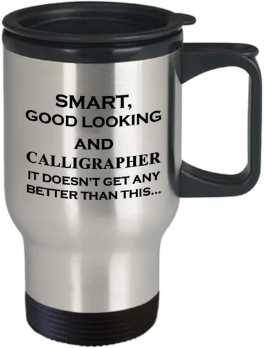 Vista 2 de Gifts for Calligrapher Travel Mug Insulated Coffee Tumbler - Calligraphy Hobby Lettering Design Artist Calligraphic Lover Funny Cute Gag