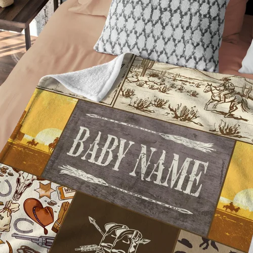 Vista 7 de Mantas de bebé occidentales - Mantas personalizadas y de forro polar personalizadas para niños y niñas, 3 tamaños para hijo y hija recién nacidos