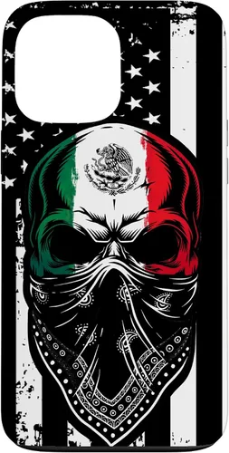 Vista 24 de Funda vintage para iPhone 17 con diseño de calavera mexicana de Estados Unidos y bandera mexicana del 4 de julio