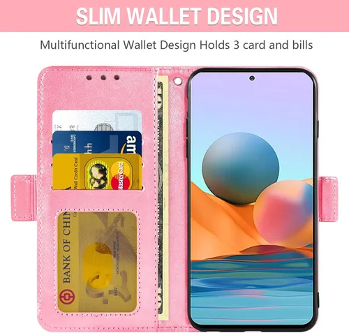 Vista 3 de Asuwish Compatible con Xiaomi Redmi Note 10 Pro Wallet Case Protector de pantalla de vidrio templado, soporte para tarjeta de crédito, correa