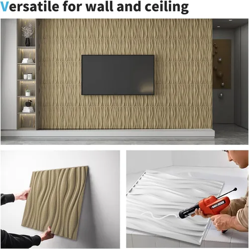 Vista 5 de Art3d Paneles de pared de PVC con textura ondulada 3D para decoración de paredes interiores, sala de estar, recámara, oficina, nogal, 19.7 x 19.7
