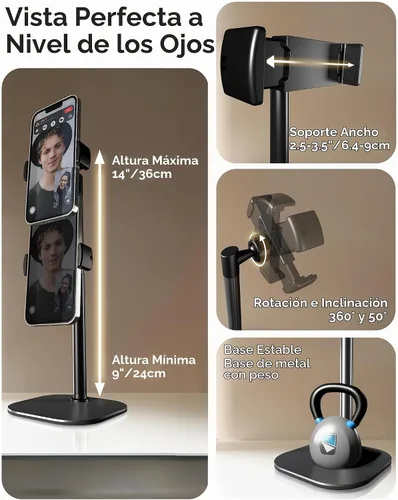 Vista 3 de COOPER ChatStand Sturdy Cell Phone Holder, iPhone Stand for Desk, Recording Todo negro