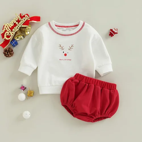 Vista 3 de Conjunto de ropa para bebé niña de otoño e invierno con sudadera de manga larga y pantalones cortos Bloomer