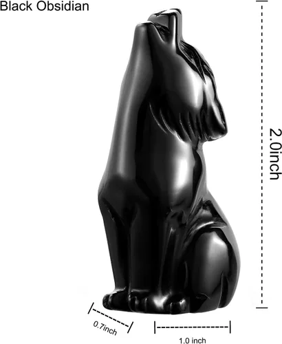 Vista 2 de Artistone Estatua de lobo de obsidiana negra de 2 pulgadas, adorno para decoración del hogar, escultura de animales de cristal curativo con caja