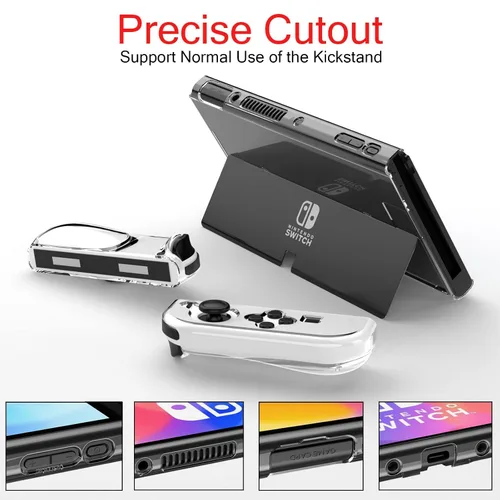 Vista 5 de Teyomi Dockable Case Compatible with Nintendo Switch OLED Model 2021, Soft TPU Joy-Con Cover and Hard PC Protective Case Cover with 6pcs Silicone