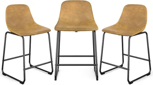 Vista 33 de Rfiver Taburetes de bar de cuero sintético PU Set de 2, Taburetes de pub industriales con respaldo y reposapiés, Sillas de bar modernas sin brazos