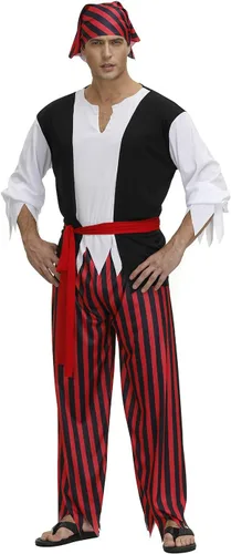Vista 2 de Disfraz de pirata para hombre adulto, talla grande, chaleco de pirata, disfraz de pirata, disfraces de Halloween para hombres, 5 piezas