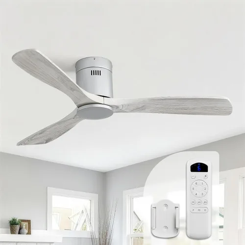 Vista 22 de Sofucor Ventiladores de techo inteligentes de 52 pulgadas con luces - montaje al ras de perfil bajo, modernos ventiladores de techo de madera maciza