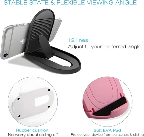 Vista 5 de [Paquete de 3] Soporte de teléfono celular para escritorio, soporte plegable portátil para iPhone, soporte de escritorio ajustable multiángulo