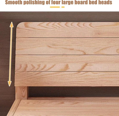 Vista 4 de HM&DX Marco de cama escandinavo de madera maciza, marco de cama rectangular con cabecero, soporte de listones de madera para dormitorio/fácil