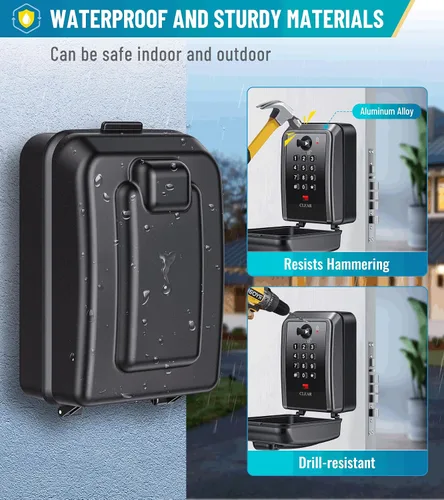 Vista 4 de Caja de bloqueo de llave con código, caja de seguridad montada en la pared para llaves con código reposable, caja de seguridad para exteriores