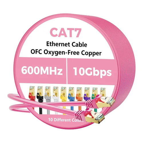 Vista 9 de Cable Ethernet Cat 7 de 0.6 pies, cable de Internet de alta velocidad de 10 Gbps, blindado SFTP, cobre puro OFC, cable de red LAN RJ45 CAT7