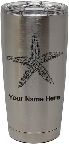 Vista 8 de LaserGram 20oz Vacuum Insulated Tumbler Mug, Starfish, Personalized Engraving Included (Black)