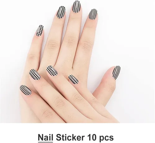 Vista 3 de Calcomanías de arte para uñas, diseño de uñas de primavera 3D, autoadhesivas para manicura de uñas, pata de gallo en blanco y negro, decoración