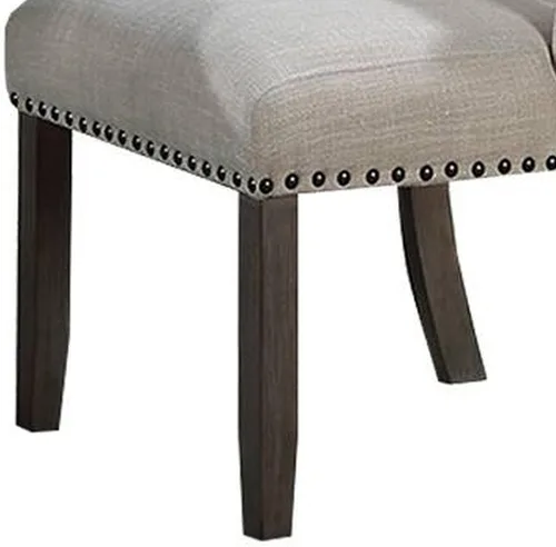 Vista 6 de Benzara Alex - Juego de 2 sillas auxiliares de comedor, respaldo de ala, madera marrón con cabeza de clavo, color beige