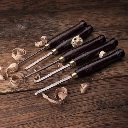 Vista 7 de Herramientas de torneado de madera HSS Juego de 5 cinceles de torno de madera Mini con caja de madera, ideal para torneado de bolígrafos y pequeños
