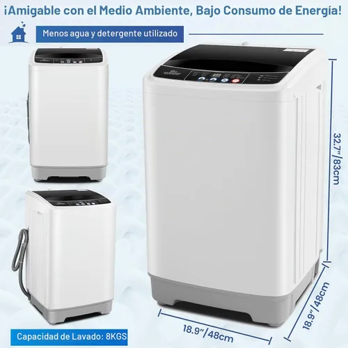 Vista 9 de Nictemaw - Lavadora para apartamento, 17.8 libras, 2.4 pies cúbicos, completamente automática