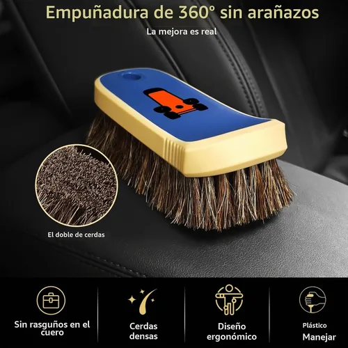 Vista 2 de YeewayVeh Cepillo de Limpieza de Cuero con Cerdas de Crin de Caballo - Cepillo Mejorado de Cerdas Largas para Cuero de Automóvil con Agarre Suave