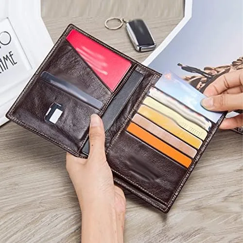 Vista 3 de ZHUHW - Cartera casual de piel auténtica para hombre, soporte para fotos, pasaporte, tarjetero para pasaporte de viaje, con bolsillo con cremallera