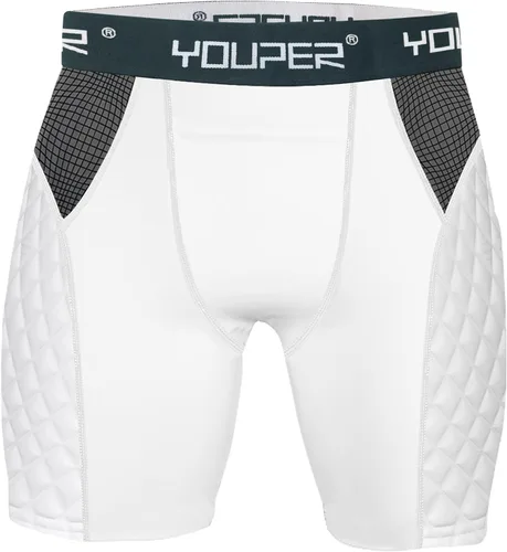 Vista 7 de Youper - Pantalones cortos acolchados deslizantes de compresión Elite para adultos con bolsillo para copa para béisbol, fútbol