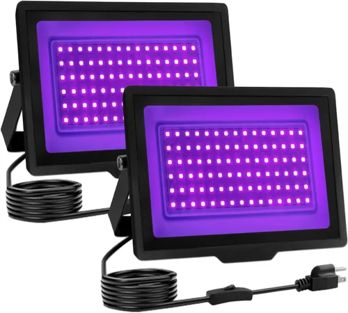 Vista 12 de Paquete de 2 Luces Negras LED de 40W IP66 Impermeables, Luz Negra con Enchufe e Interruptor, Reflector para Fiesta Fluorescente, Decoración
